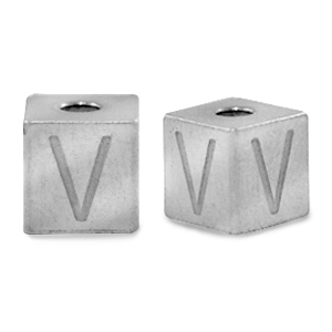 Kralen van stainless steel Roestvrij staal (RVS) letter V Zilver