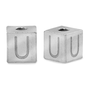 Kralen van stainless steel Roestvrij staal (RVS) letter U Zilver