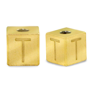 Kralen van stainless steel Roestvrij staal (RVS) letter T Goud