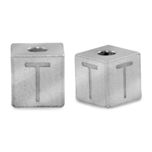 Kralen van stainless steel Roestvrij staal (RVS) letter T Zilver