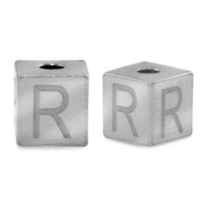 Kralen van stainless steel Roestvrij staal (RVS) letter R Zilver