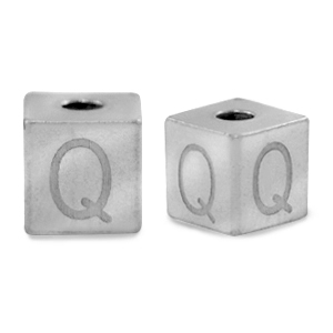 Kralen van stainless steel Roestvrij staal (RVS) letter Q Zilver