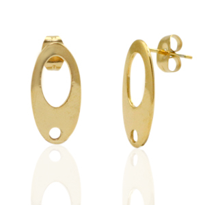 Oorbellen van Stainless steel Roestvrij staal (RVS) oorsteker oval met oogje Goud