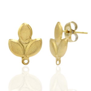 Oorbellen van Stainless steel Roestvrij staal (RVS) oorsteker leaf met oogje Goud