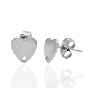 Oorbellen van Stainless steel Roestvrij staal (RVS) oorsteker heart met oogje Zilver