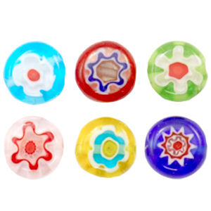 Millefiori glaskralen disc flower 8mm Multicolour