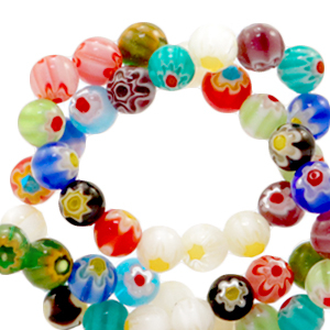 Millefiori glaskralen round flower 6mm Multicolour