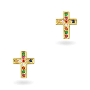 Brass elements Zirkonia rainbow kruis Gold