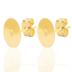 Benodigdheden van Stainless steel Roestvrij staal (RVS) oorstekers voor 12mm cabochon Goud