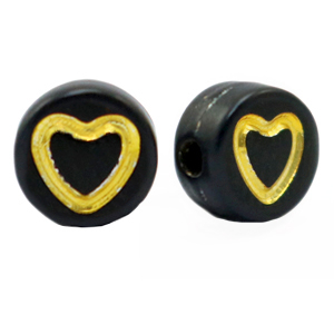 Acryl letterkralen heart Black-gold