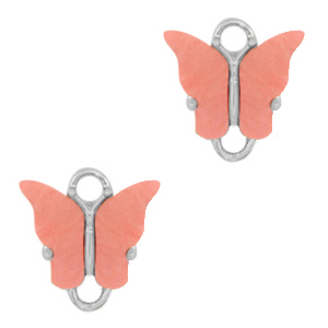 Hangers van Resin tussenstuk butterfly Silver-coral red