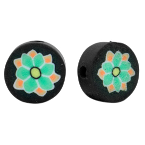 Polymeer kraal flower Black-green