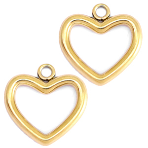 Bedels van Stainless steel Roestvrij staal (RVS) heart Goud