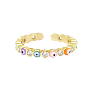 Trendy Ringen enamel evil eye Multicolour-gold