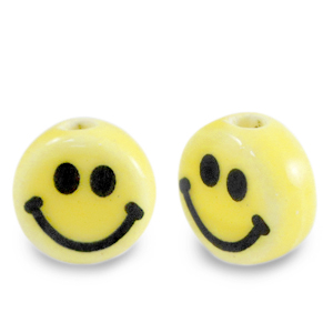 Keramiek kraal 8mm smiley Yellow