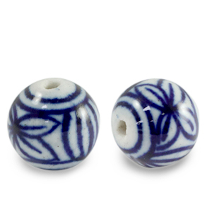 Keramiek kraal 11mm White-Delft blue