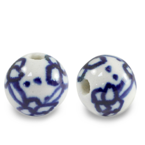 Keramiek kraal 11mm White-Delft blue