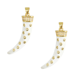 TQ metaal brass bedel horn Gold-white-crystal