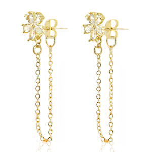 TQ metaal brass oorstekers flower met ketting Gold-crystal