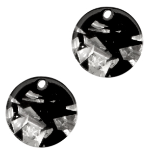 Hangers van resin rond 12mm Silver-black