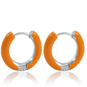 Oorbellen van Stainless steel Roestvrij staal (RVS) creolen enamel 16mm Orange-silver
