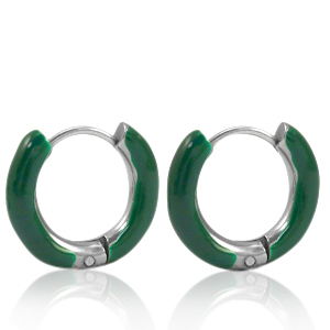 Oorbellen van Stainless steel Roestvrij staal (RVS) creolen enamel 16mm Sacramento green-silver