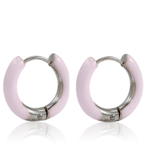 Oorbellen van Stainless steel Roestvrij staal (RVS) creolen enamel 16mm Soft light pink-silver