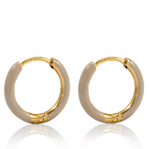 Oorbellen van Stainless steel Roestvrij staal (RVS) creolen enamel 17mm Country beige-gold