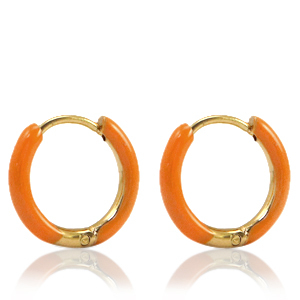 Oorbellen van Stainless steel Roestvrij staal (RVS) creolen enamel 14mm Orange-gold