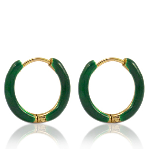 Oorbellen van Stainless steel Roestvrij staal (RVS) creolen enamel 14mm Sacramento green-gold