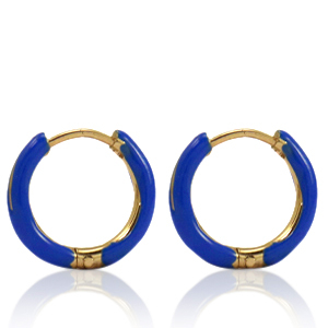 Oorbellen van Stainless steel Roestvrij staal (RVS) creolen enamel 14mm Cobalt blue-gold