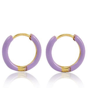 Oorbellen van Stainless steel Roestvrij staal (RVS) creolen enamel 14mm Lavender purple-gold