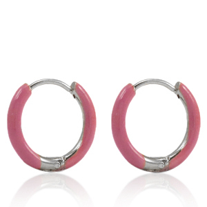 Oorbellen van Stainless steel Roestvrij staal (RVS) creolen enamel 14mm Thulian pink-silver