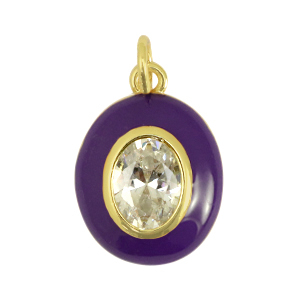 TQ metaal brass bedels oval zirconia Dark purple-gold
