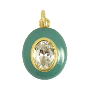 TQ metaal brass bedels oval zirconia Pastel green-gold