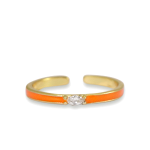 TQ metaal brass ring enamel Orange crystal-gold