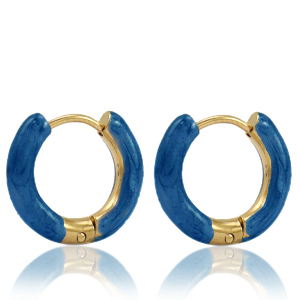 Oorbellen van Stainless steel Roestvrij staal (RVS) creolen enamel 16mm Petrol blue-gold