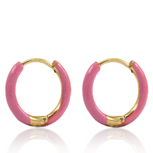 Oorbellen van Stainless steel Roestvrij staal (RVS) creolen enamel 14mm Thulian pink-gold