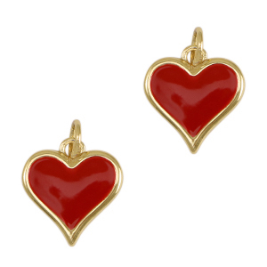 TQ metaal brass bedels heart enamel Gold-red