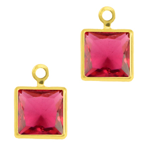 Hanger van crystal glas square Ruby pink-gold