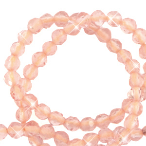 Kralen natuursteen facet geslepen 3mm Light peach-pearl shine coating