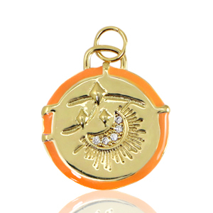 TQ metaal brass bedels moon enamel Gold-orange