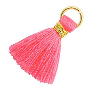 Kwastje 2cm Goud-Neon pink