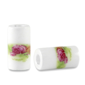 Keramiek kraal tubes White-green