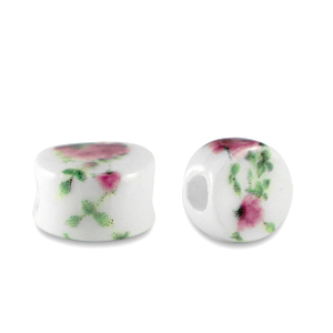 Keramiek kraal disc White-berry pink