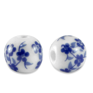 Keramiek kraal 8mm White-Delft blue