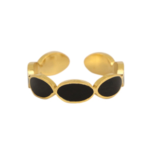 Ringen van Stainless steel Roestvrij staal (RVS) enamel oval Black-gold