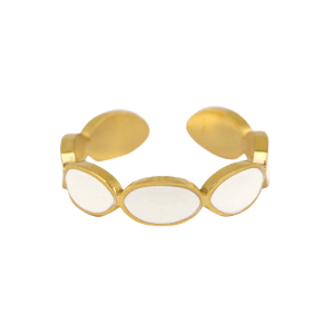 Ringen van Stainless steel Roestvrij staal (RVS) enamel oval White-gold