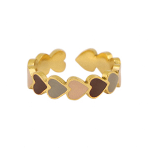 Ringen van Stainless steel Roestvrij staal (RVS) enamel heart Multicolour grey-gold