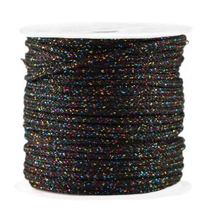 Macram&eacute; gevlochten draad 2mm Black-multicolor glitter